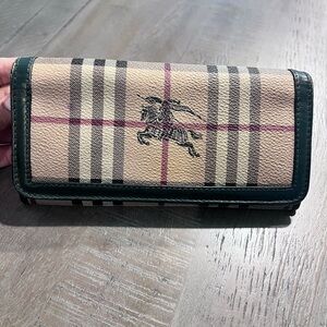Burberry Beige Check Continental Wallet with Dark Green Trim